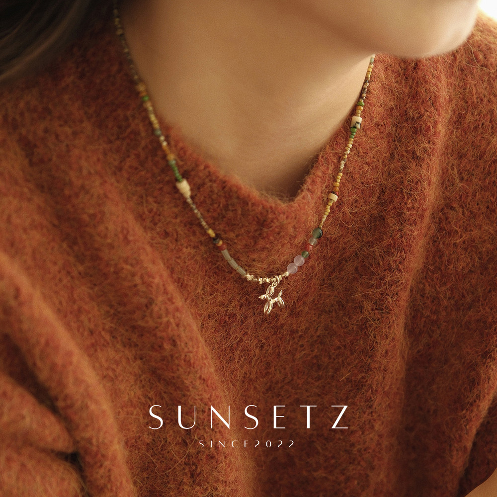 简约气球小狗串珠项链女款轻奢小众设计高级感锁骨链精致通勤百搭,饰品/流行首饰/时尚饰品新,项链,淘宝优惠券,粉丝福利购,淘宝优惠卷