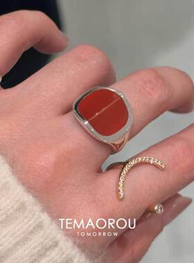 清冷感日系复古仿红玛瑙宽口戒指