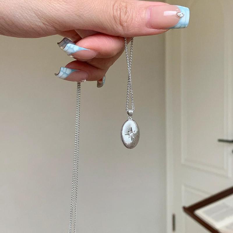 法式八芒星咖啡豆点钻拉丝项链女