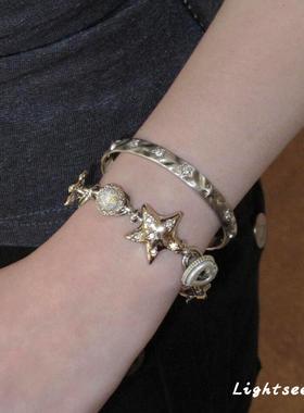 S925银甜酷爱心星星锆石手链精致