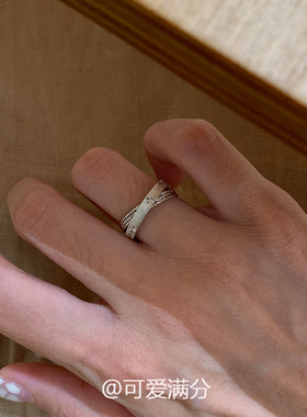 复古拉丝星芒双环戒指女小众设计