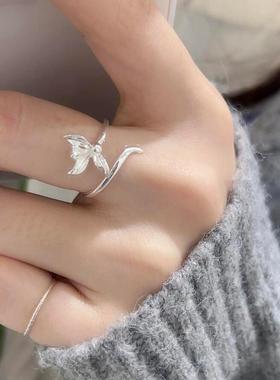 S925纯银栀子花戒指女轻奢高级感