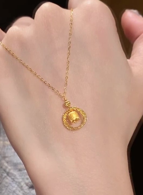 新中式黄金色铃兰花吊坠项链女款