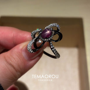 不规则仿紫猫眼行星轨迹戒指女独特设计感高级感中古食指戒冷淡风