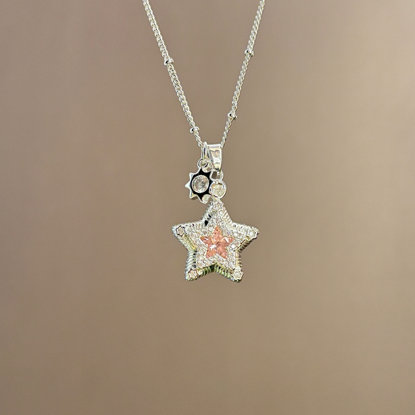 韩系微镶仿锆石五角星项链清冷感