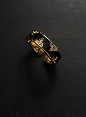 黑金色四叶花戒指复古小众