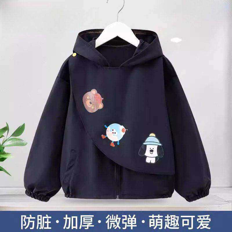 儿童罩衣秋冬加大防水防脏羽绒服外套中大童拉链正穿衣男女孩护衣