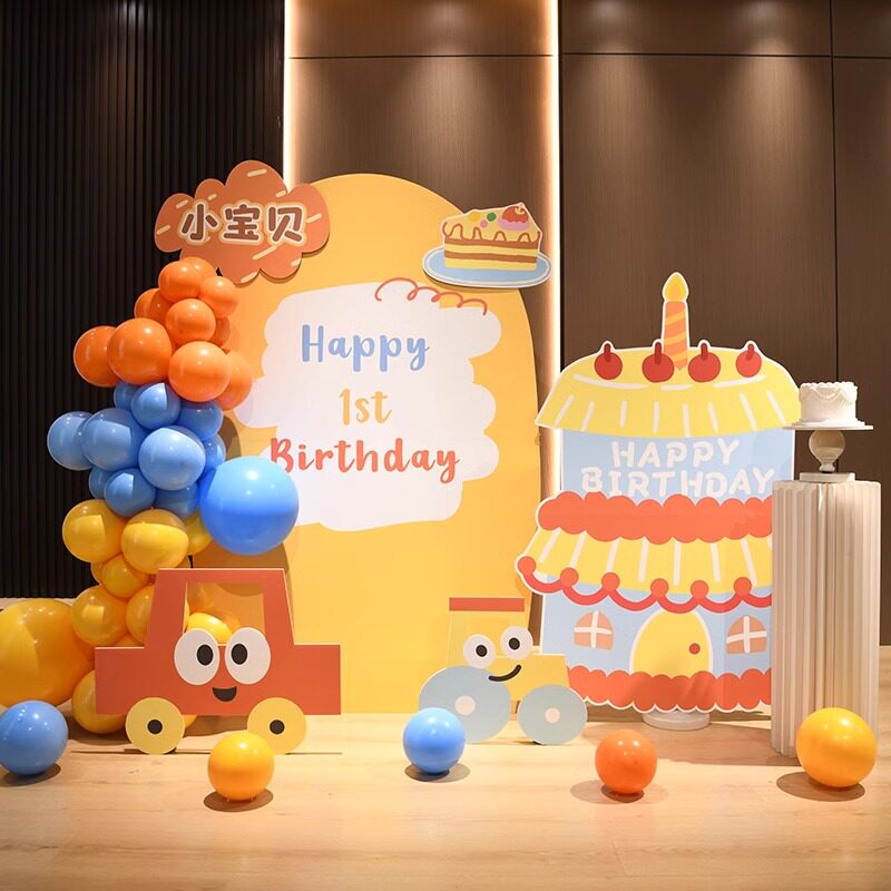 儿童宝宝小汽车主题3周岁生日气球布置男孩蛋糕kt板定制装饰场景
