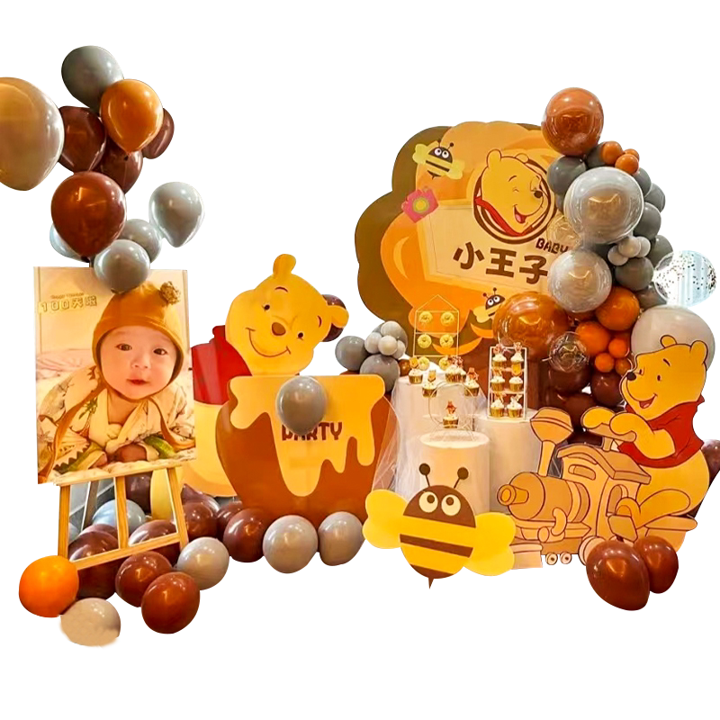 维尼熊主题生日布置气球背景kt板