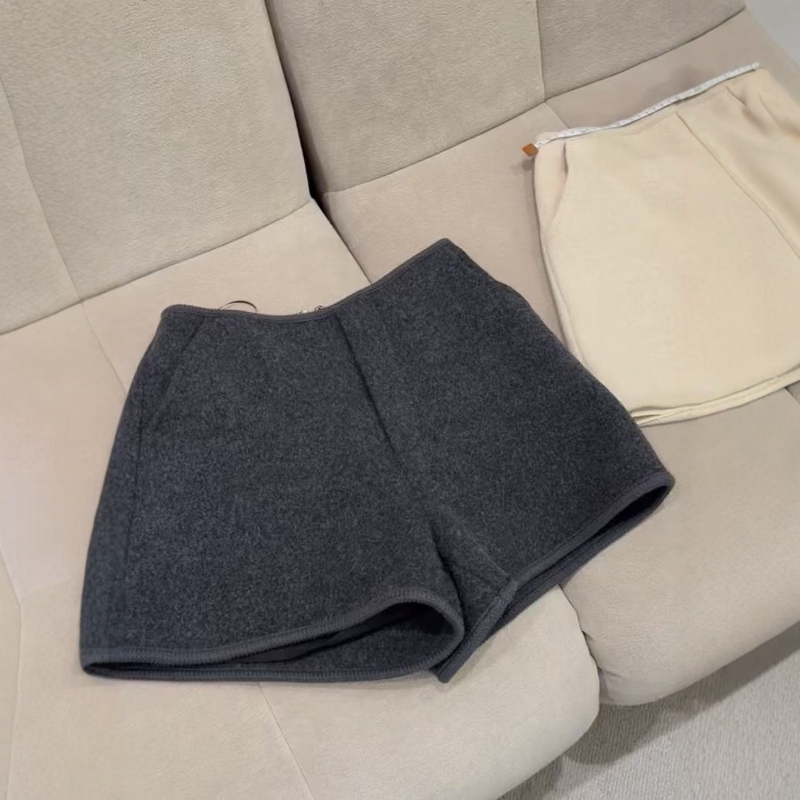 高级灰色毛呢短裤靴裤ins