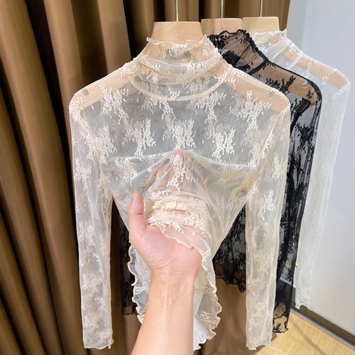 独特绝美法式蕾丝刺绣打底衫上衣