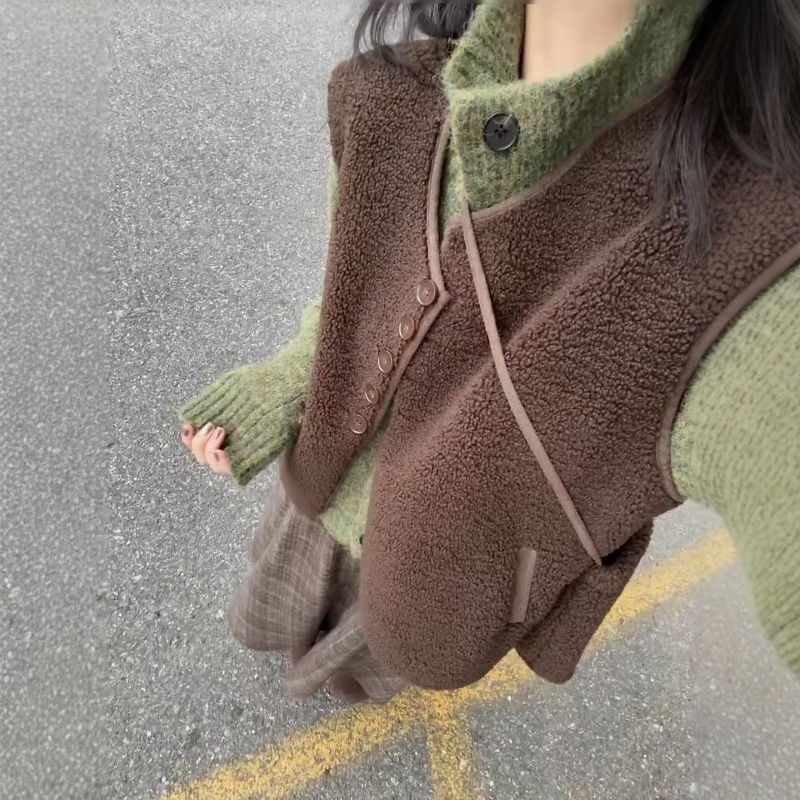 秋冬氛围感撞色针织衫叠穿两件套