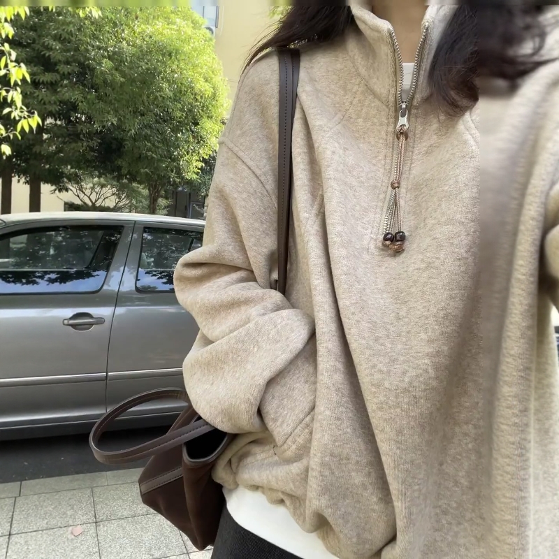 韩系洋气高级感半拉链套头卫衣女