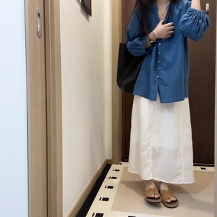 ins 气质显白穿搭一整套装 女夏季 薄款 棉麻衬衣搭配白色半身裙套装