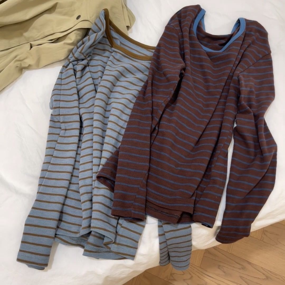 美式复古撞色条纹设计感长袖T恤