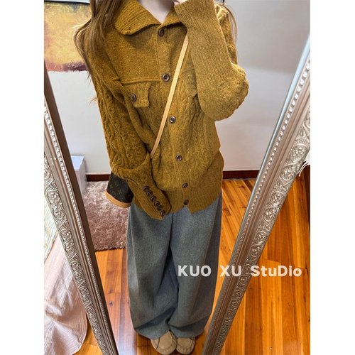 秋冬季老钱风半高领针织衫毛衣女