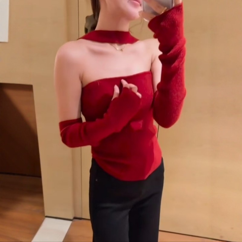 甜辣氛围感挂脖针织抹胸搭配袖套ins2026新年生日氛围感穿搭上衣,女装/女士精品,抹胸,淘宝优惠券,粉丝福利购,淘宝优惠卷