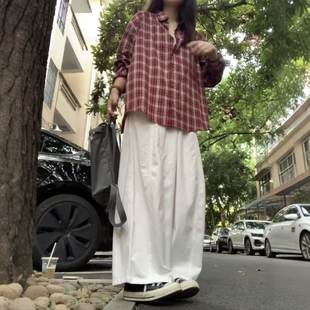宽松百搭休闲风长袖 韩版 新款 女2025秋季 外套 chic复古小众格子衬衫