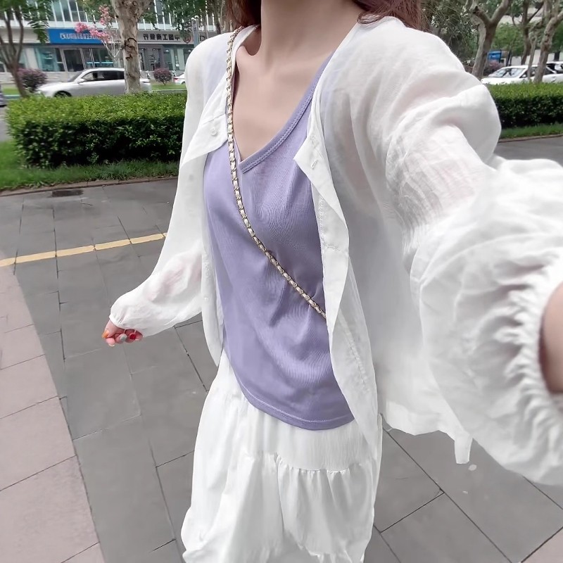 苎麻灯笼袖防晒开衫外套女图片