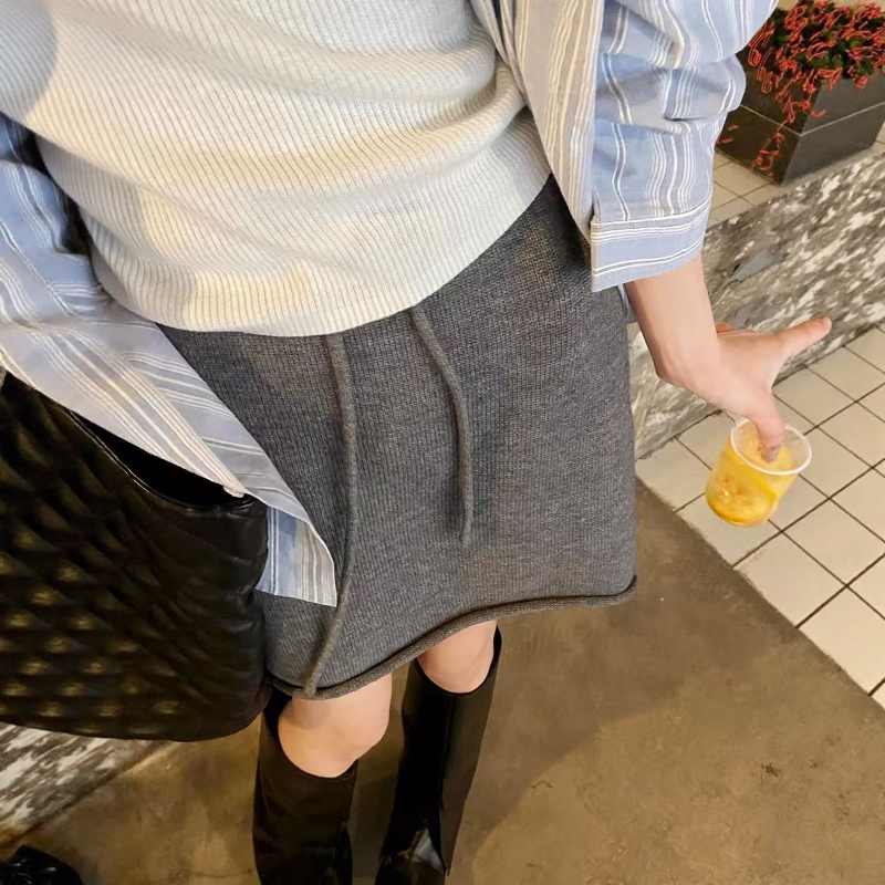 法式质感灰色针织半身裙