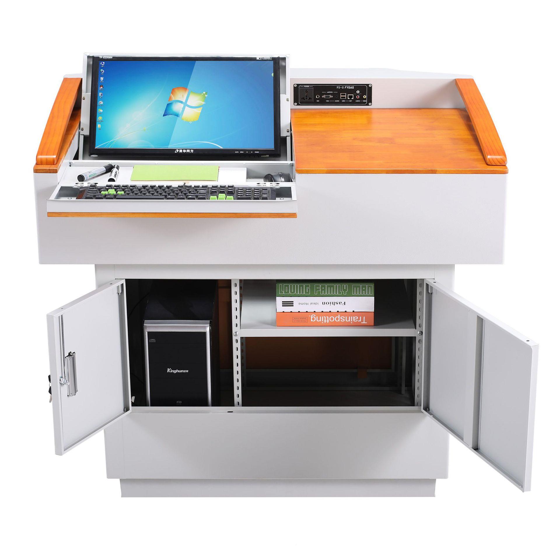 多教媒体讲台钢制多功能演FL-201讲教台培训室讲台电中教控台室师