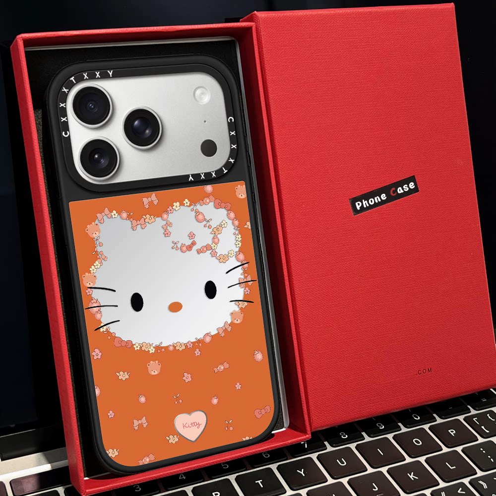 【C家】镂空粉kt头像橙底花朵磁吸MagSafe适用苹果17/16proMax手机壳iPhone15防摔16pro保护套13/14镜面17Air