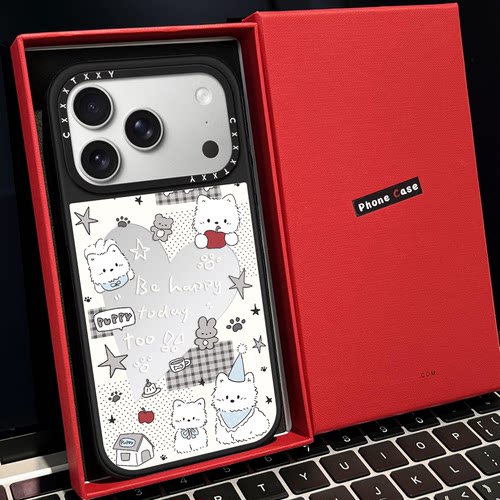 【C家】镂空爱心狗狗碎花贴纸磁吸MagSafe适用苹果17/16proMax手机壳iPhone15防摔16pro保护套13/14镜面17Air