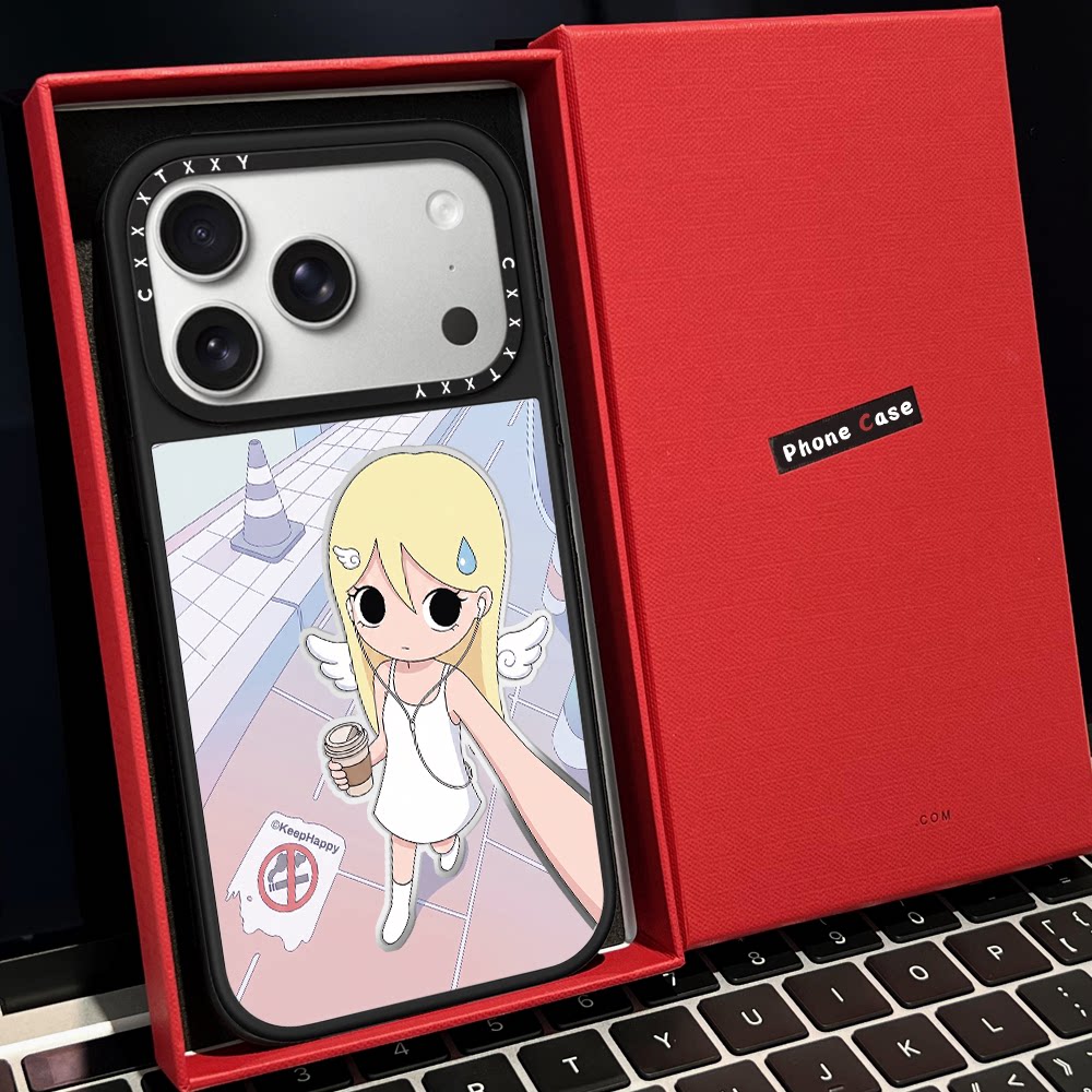 C家唯美女孩粉黄发马路自拍磁吸MagSafe适用苹果17/18proMax手机壳iPhone15防摔16pro保护套13/14p镜面17Air