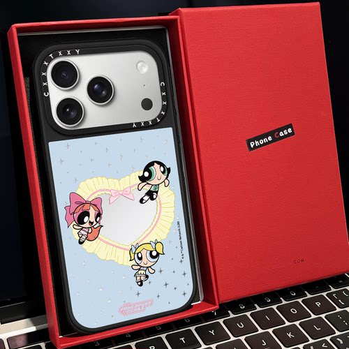 C家小女格子爱心飘带贴纸磁吸MagSafe适用苹果17/18proMax手机壳iPhone15防摔16pro保护套13/14p镜面17proMax