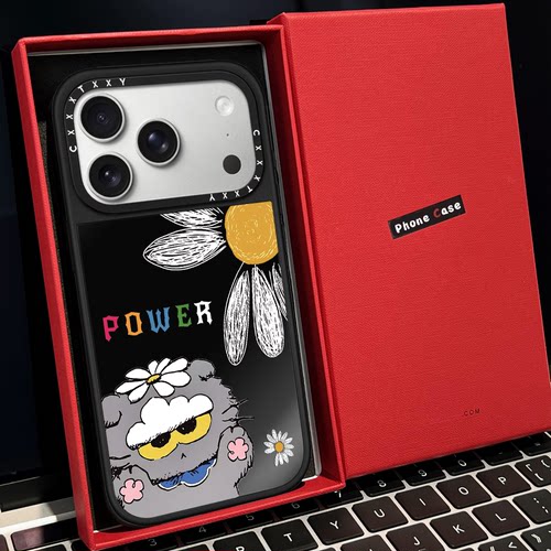 【C家】小灰猫咪我爱GD雏菊花磁吸MagSafe适用苹果17/16proMax手机壳iPhone15防摔16pro保护套13/14镜面17Air