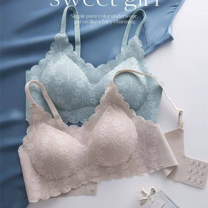 自留爆款推荐~无钢圈薄款收副乳内衣女防下垂聚拢背心式蕾丝文胸