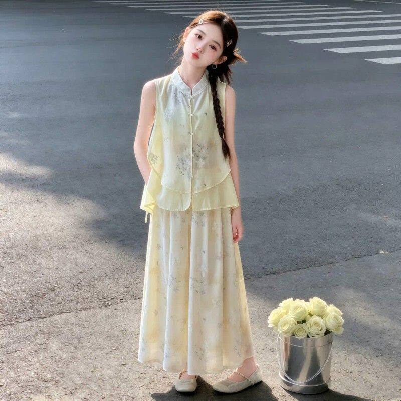 女童新中式套装夏季2026新款儿童中国风唐装汉服女大童巨好看裙裤