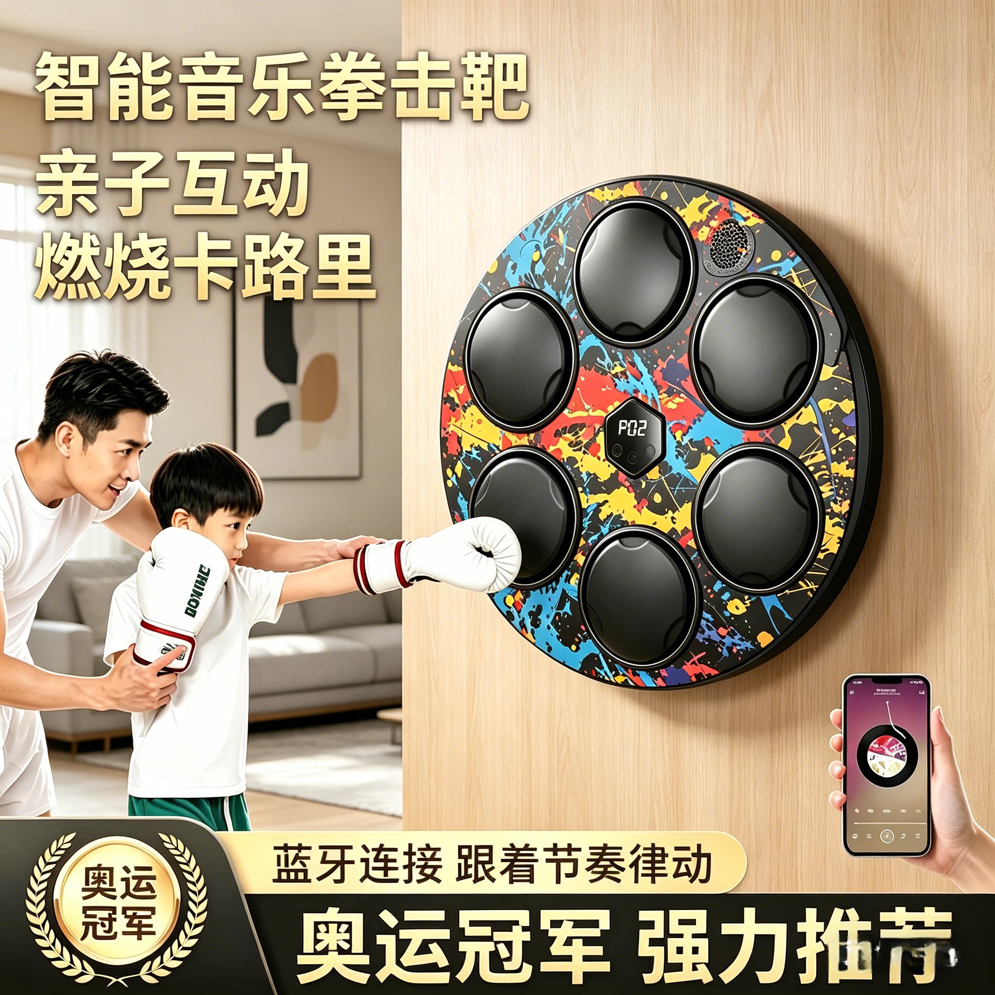 MDHL音乐拳击机家用智能墙靶 跑马灯款可调拳击训练器材