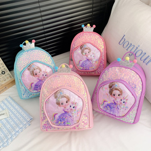 新款公主亮片儿童书包 幼儿园女童轻便双肩包 装饰可爱女孩背