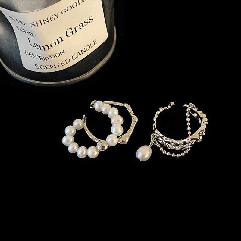 珍珠链条流苏不规则戒指金属简约