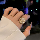 小众设计山茶花戒指女轻奢高级感夸张独特装 饰花朵开口食指大指环