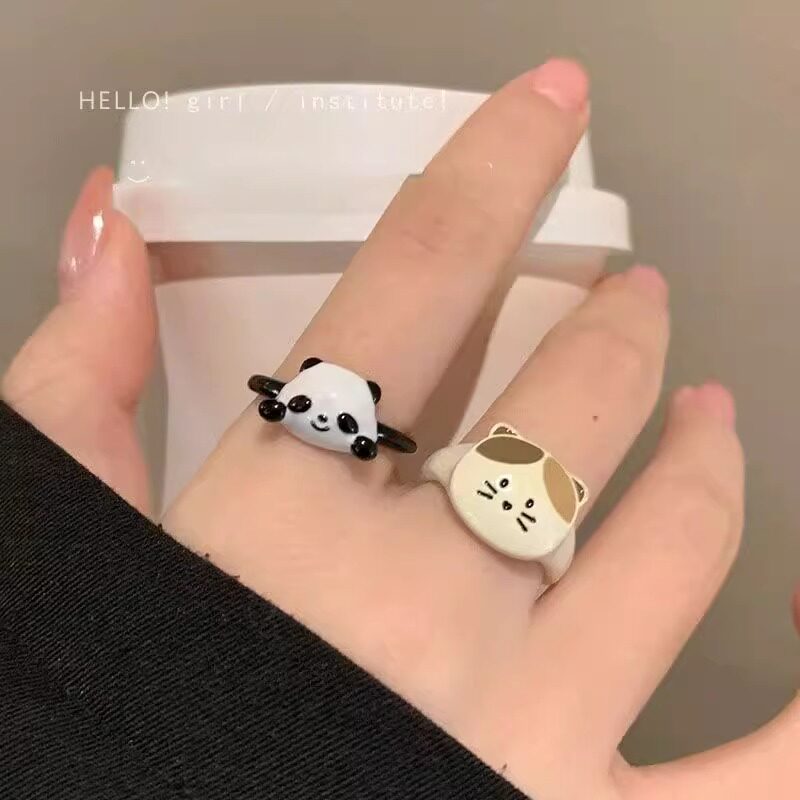 童趣可爱滴釉小熊猫小花猫开口戒指闺蜜开口戒指可爱学生党礼物