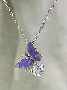 紫色泡泡蝴蝶项链女ins轻奢设计气质闪钻蝴蝶锁骨链送女生毛衣链