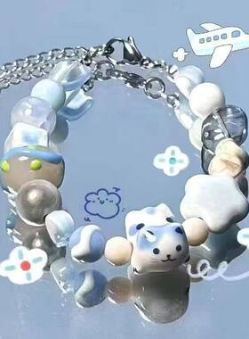 夏日彩虹多巴胺小清新彩色猫咪小众设计甜美彩虹星星手链闺蜜小孩