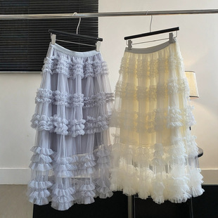 Sleep at 11 韩系秋冬重工甜美白色蛋糕裙网纱长裙子蓬蓬裙半身裙