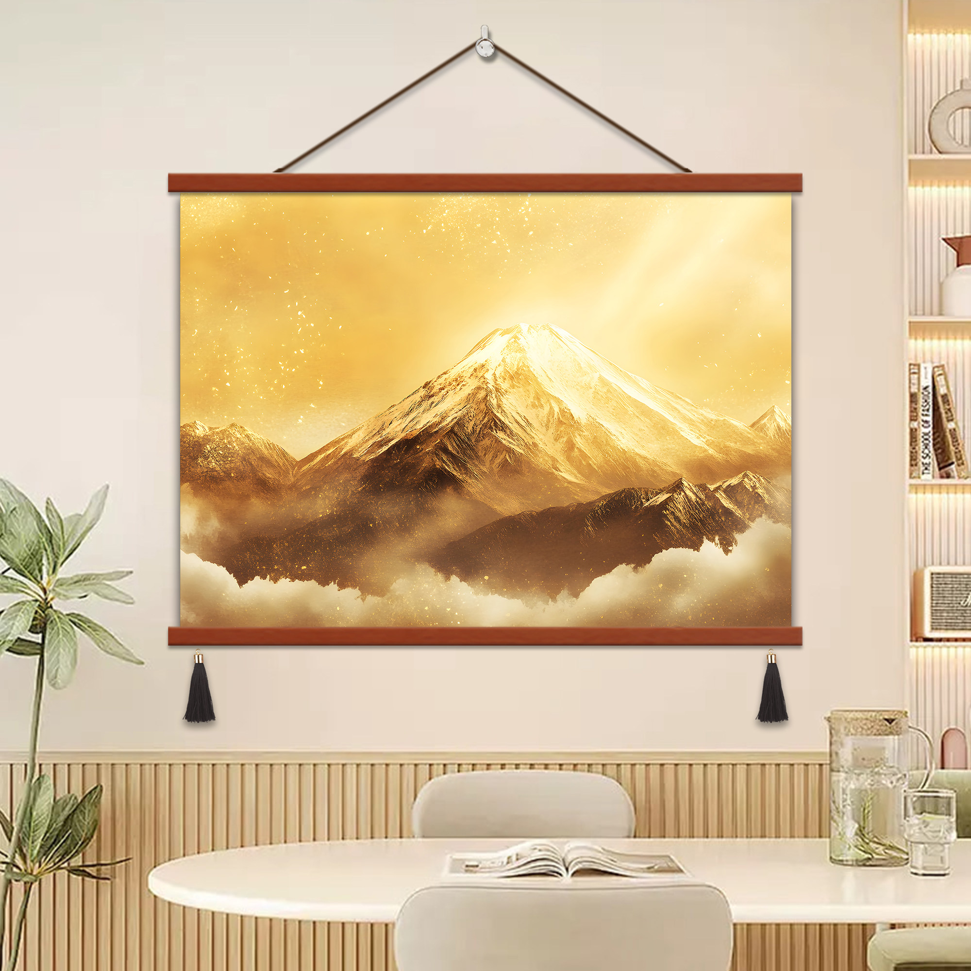 日照金山沙发背景墙装饰画现代简约2026客厅新款挂画背有靠山壁画