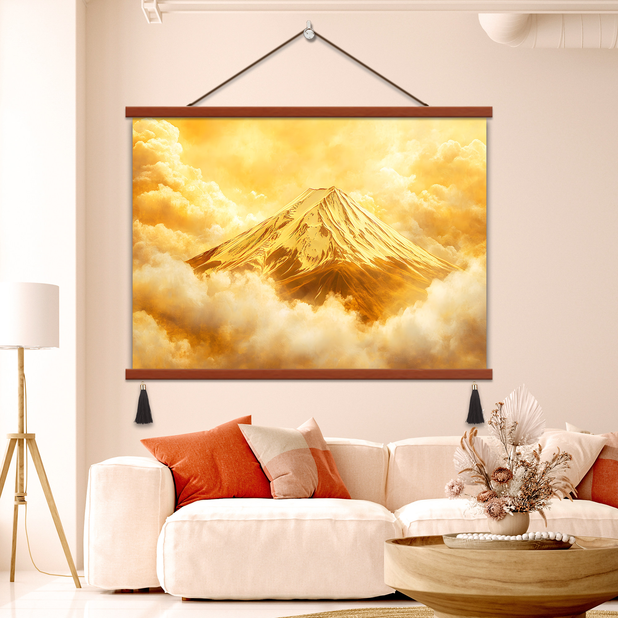 日照金山客厅装饰画现代简约沙发背景墙挂画高档大气背有靠山壁画