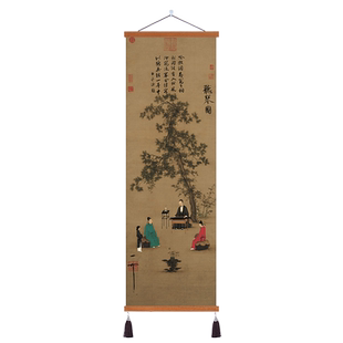 布艺挂画听琴图入户玄关装饰画背景画客厅中式千里江山图茶室禅意