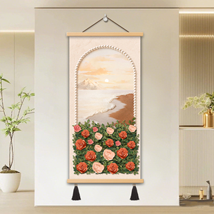法式奶油风入户玄关装饰画玫瑰中古风走廊过道挂画高级感肌理悬挂
