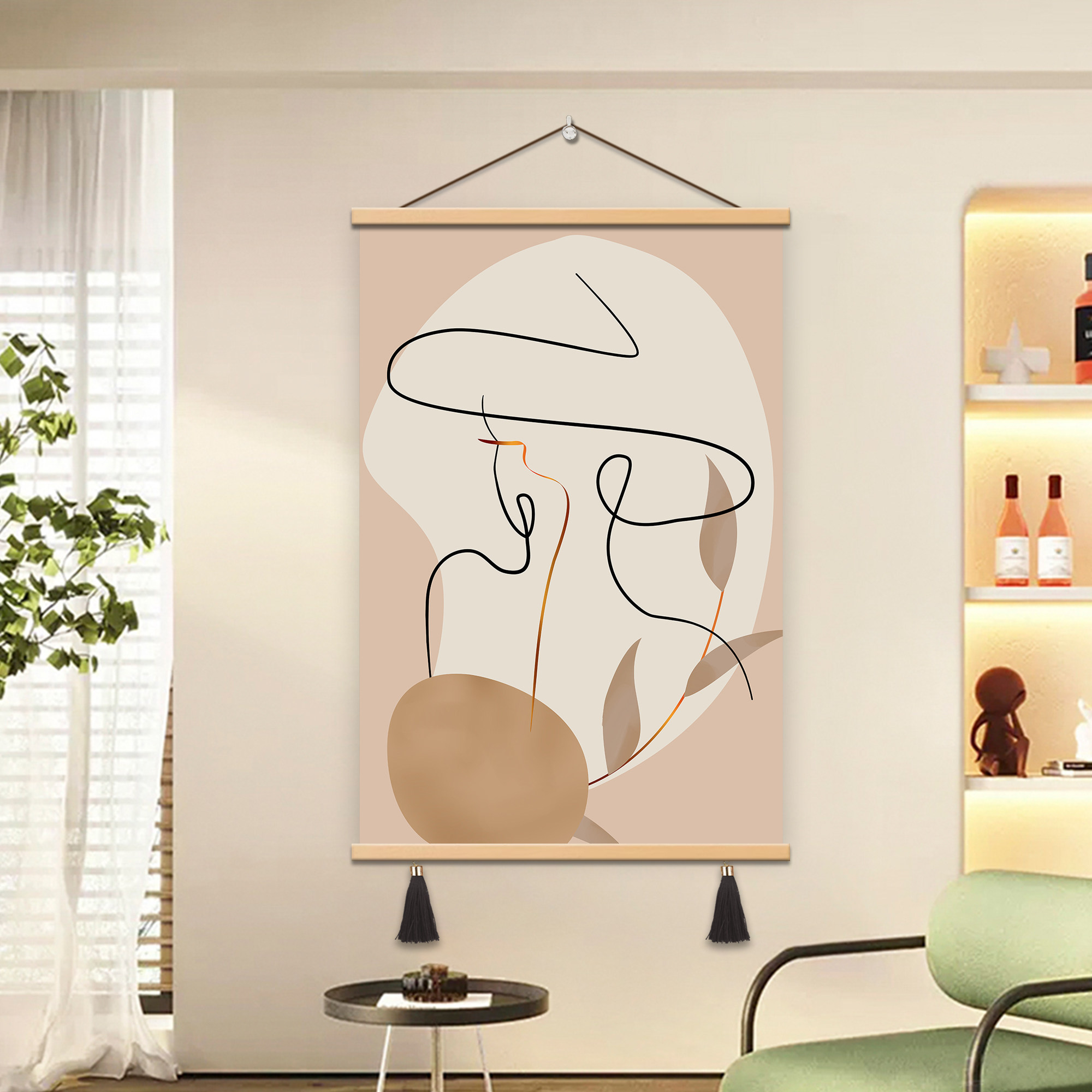 现代简约抽象壁画奶油风玄关装饰画客厅人物线条艺术走廊过道挂画