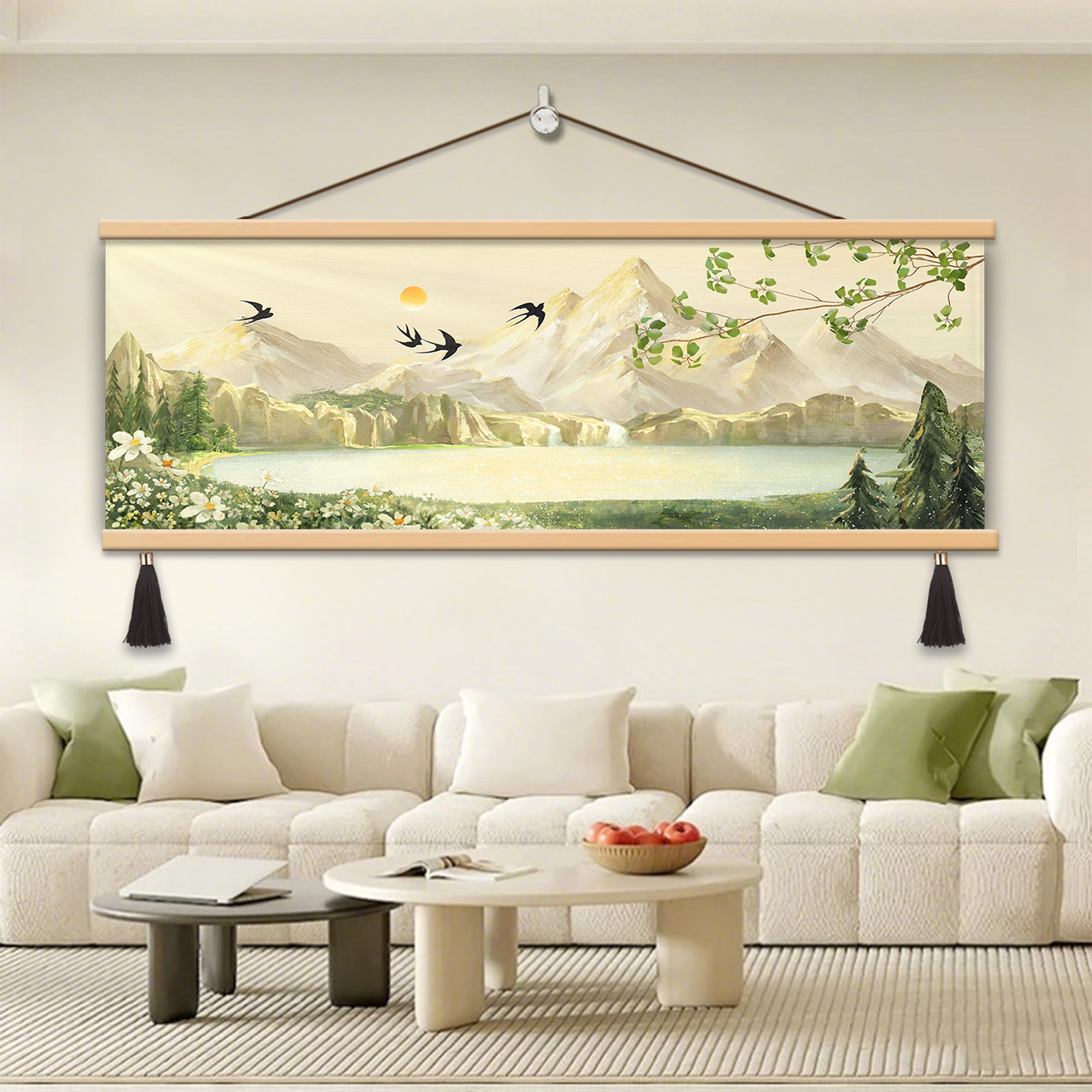 日照金山客厅装饰画横幅山水风景油画沙发背景墙挂画2026新款壁画