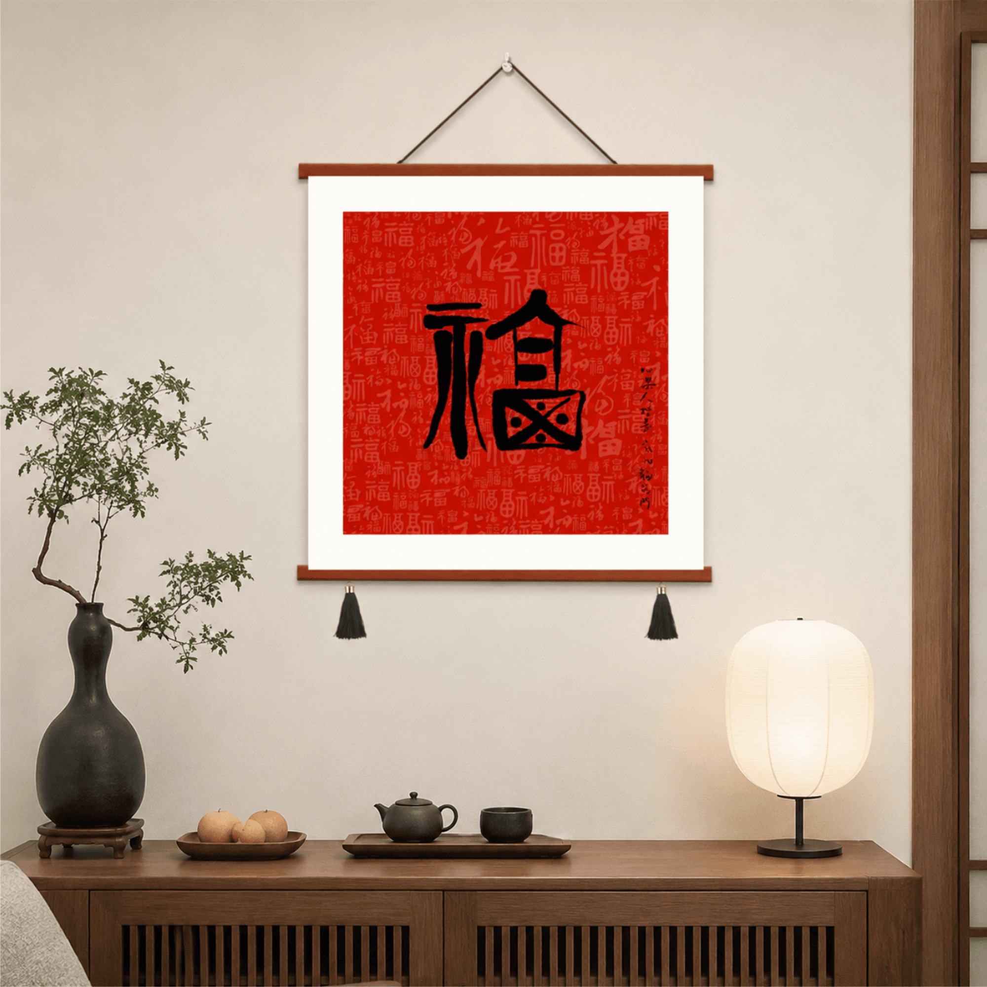 新中式轻奢百福图书法装饰挂画客厅玄关餐厅卧室平安喜乐墙面壁画