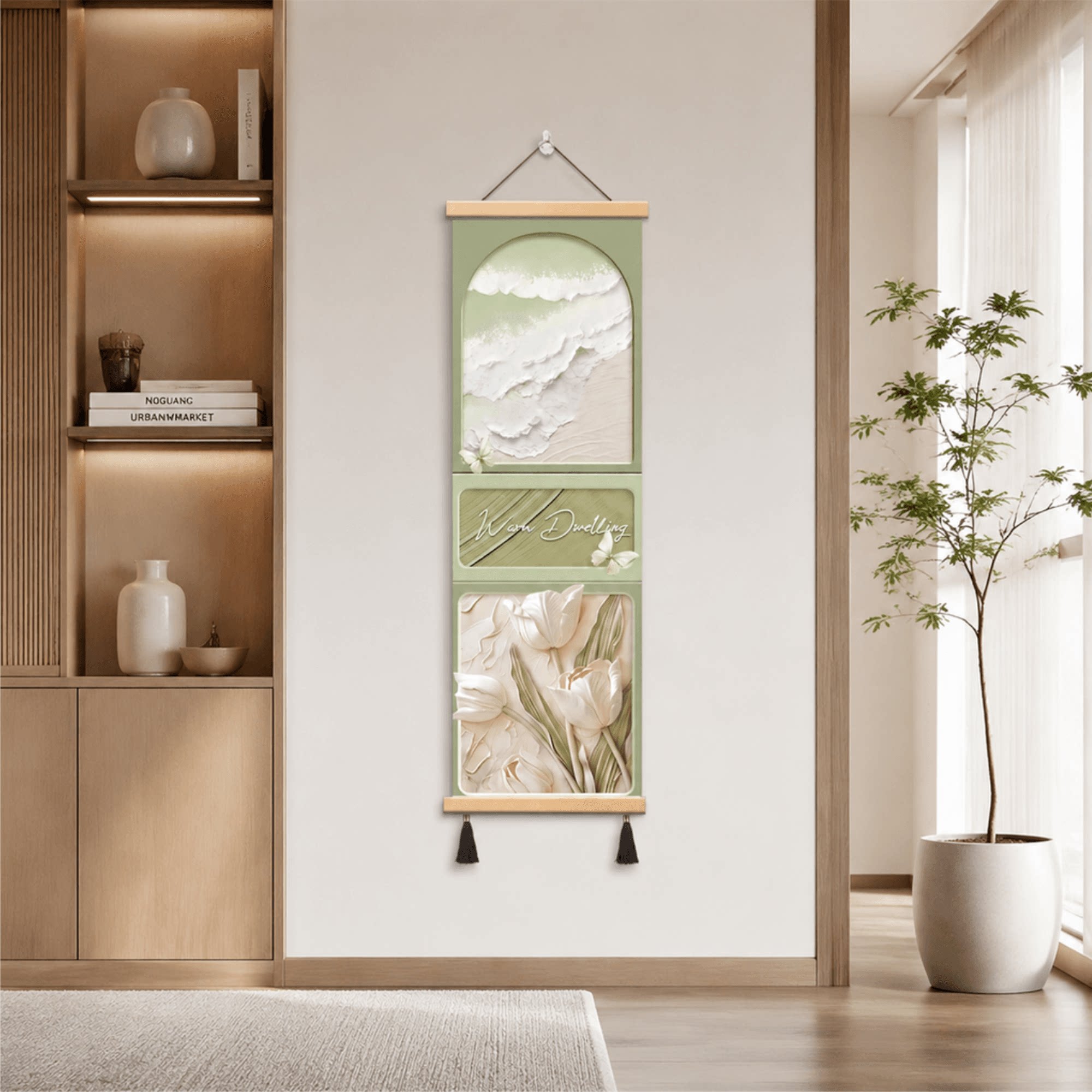 现代简约轻奢新款奶油风玄关走廊装饰画立体海浪郁金香客厅墙挂画