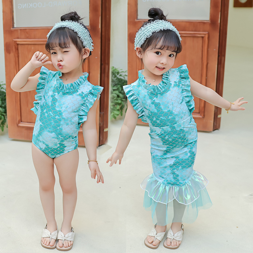 2023女童美人鱼泳装烫金公主宝宝连体中小童游泳衣泳衣韩版爆款