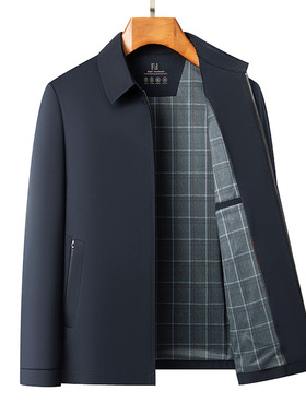 M68男士春季拉链翻领夹克防风风衣商务休闲中老年爸爸装行政外套